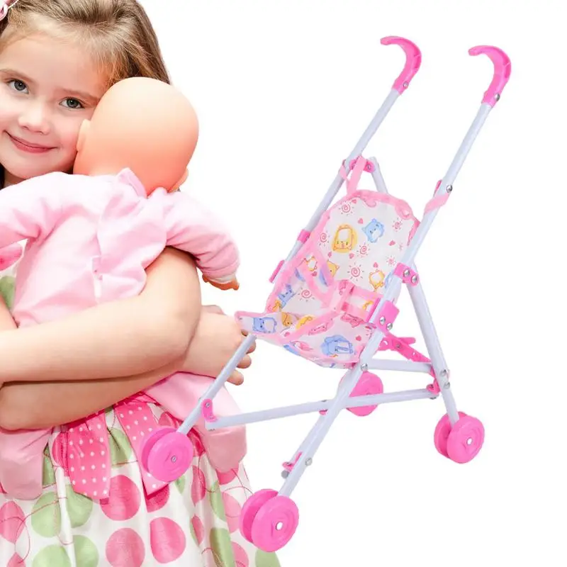 Cochecito de bebé, juguetes para juego de imitación, juego de rol para guardería, juego de muebles para casa de muñecas con cinturón en forma de T, cochecito de muñeca portátil para niños pequeños