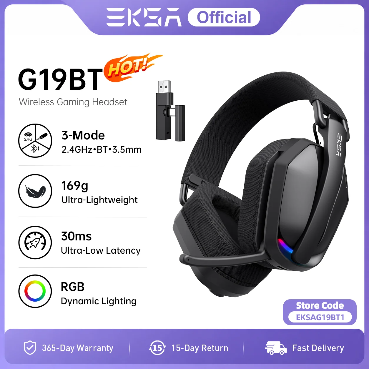 Xbox EKSA G19BT 2.4GHz Wireless Gaming Headphones Bluetooth 5.4 3.5mm Headset 30ms Latency 40mm 35H Playtime for PC PS5 Xbox Foldable - Aliexpress Deal