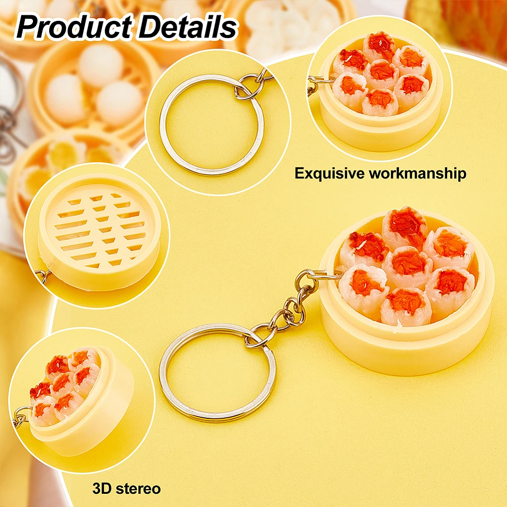 10 قطعة سلسلة المفاتيح الغذائية الصغيرة على البخار كعكة محشوة المفاتيح لطيف لذيذ الغذاء المفاتيح اكسسوارات الإبداعية حلقة رئيسية فورية