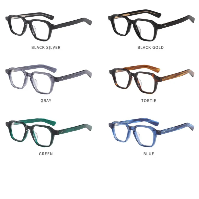 نظارات بمادة الخلات عالية الجودة للرجال ماركة ريترو إطار مربع واسع الساق مرآة مسطحة نظارات نسائية