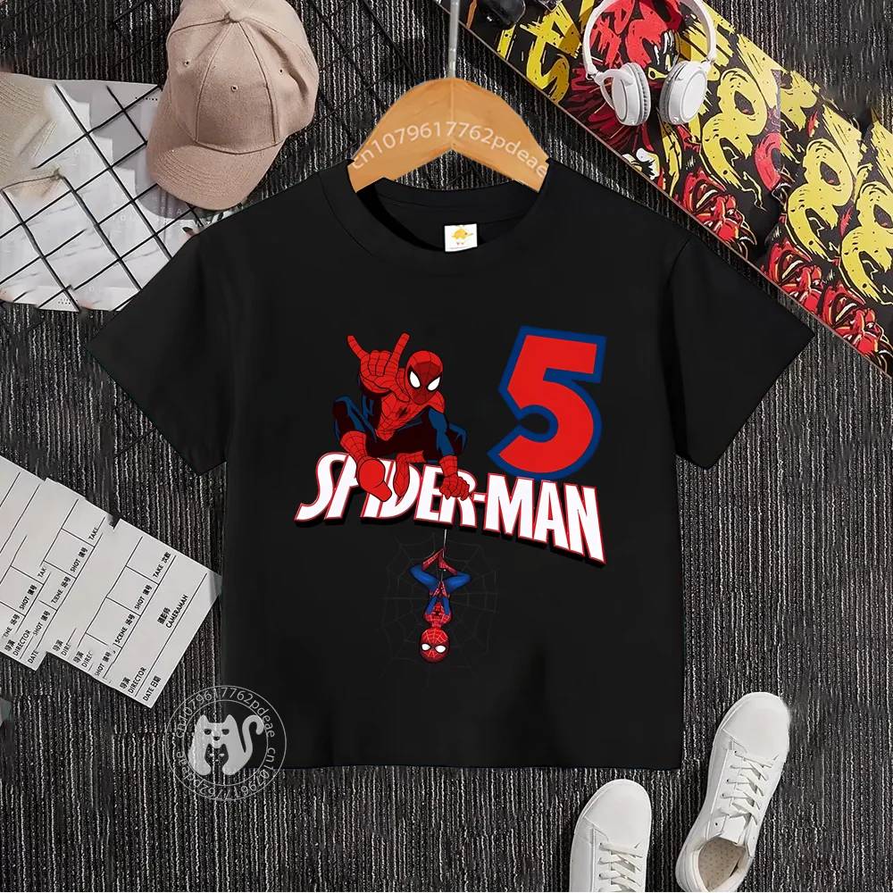 Superhero Teen Summer 100% Cotton Pullover T-shirt Numbers 1-10 Kids Comfortable T-shirt Boys Girls Harajuku Short Sleeve Top