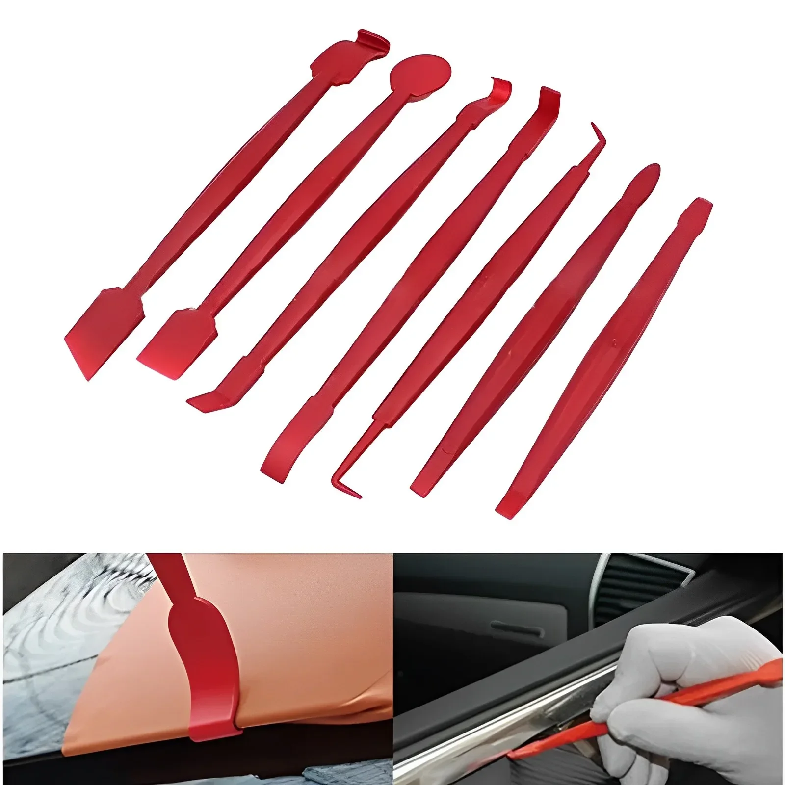 7pcs/set Auto Styling Vinyl Carbon Fiber Window Ice Remover Cleaning Wash Car Scraper With Felt Squeegee Tool Film Wrapping