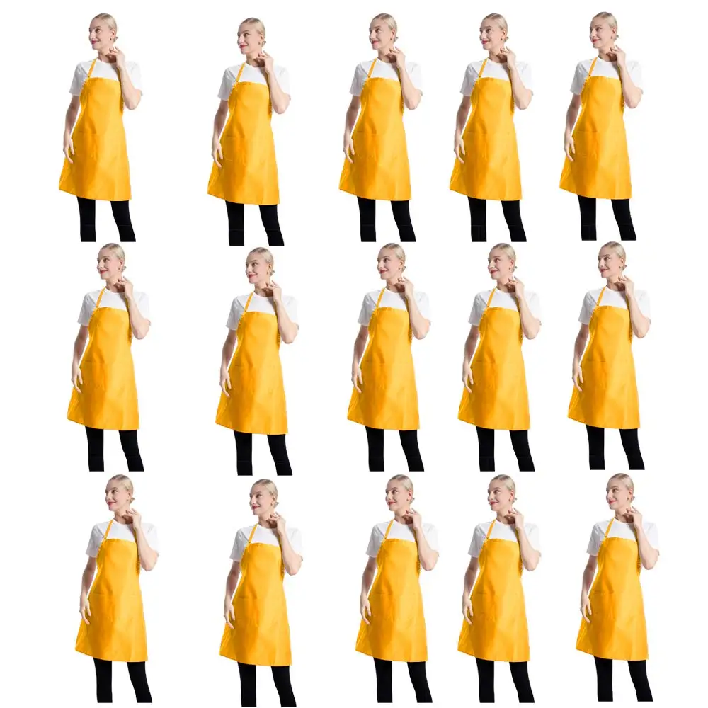 

15 PCS Plain Yellow Color Bib Aprons Bulk for Women Men Adult -Unisex Aprons with 2 Front Pockets
