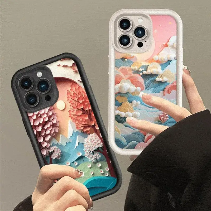 Landscape Creative Mountain Balloons Case For Apple iPhone 15 11 13 14 Pro Max 12 Silicone 15 Plus 11Pro Soft Phone Cover