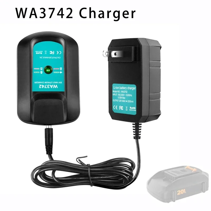 WA3742 Li-ion Battery Charger For Worx 20V 18V Lithium Battery 2A Charger WA3875 WA3520 WA3525 WA3578 WA3575 WA3835 Fast Charger