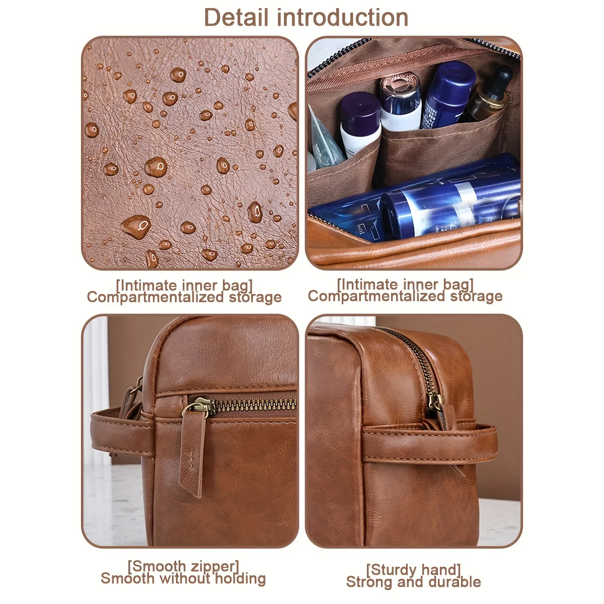 Leather Men Business Portable Storage Bag Toiletries Organizer Women Travel Cosmetic Bag Hanging Waterproof Wash Pouch Makeup