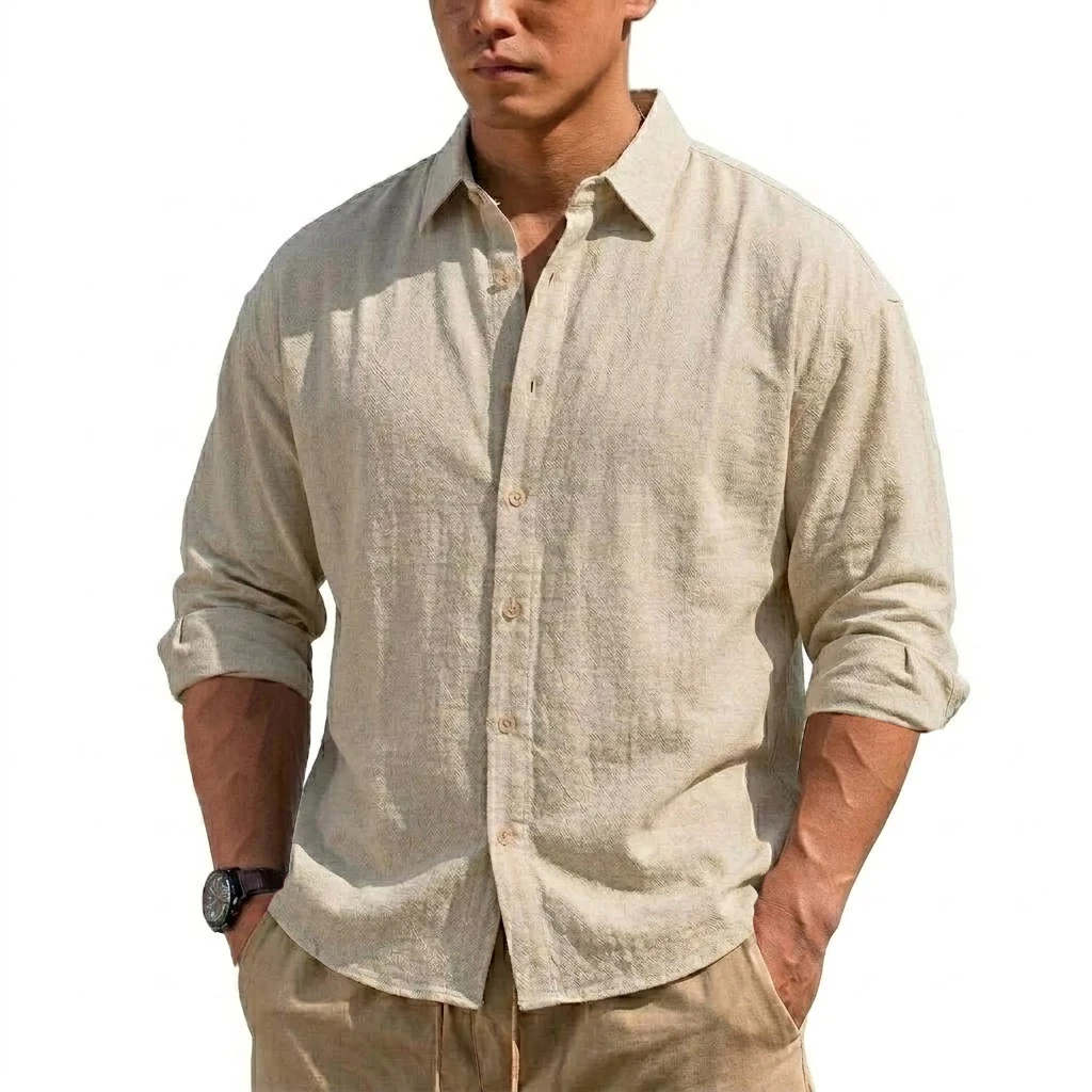 New Men's Long Sleeve Cotton Shirt Luxury  T Shirt Elegant Men's Linen Shirts Autumn Breathable Hawaiian Shirts Button T-shirt