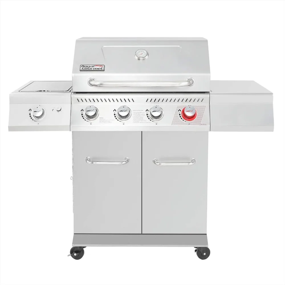 

Royal Gourmet GA4402S Stainless Steel 4-Burner BBQ Propane Gas Grill, 54000 BTU Cabinet Style Gas Grill with Sear Burner and