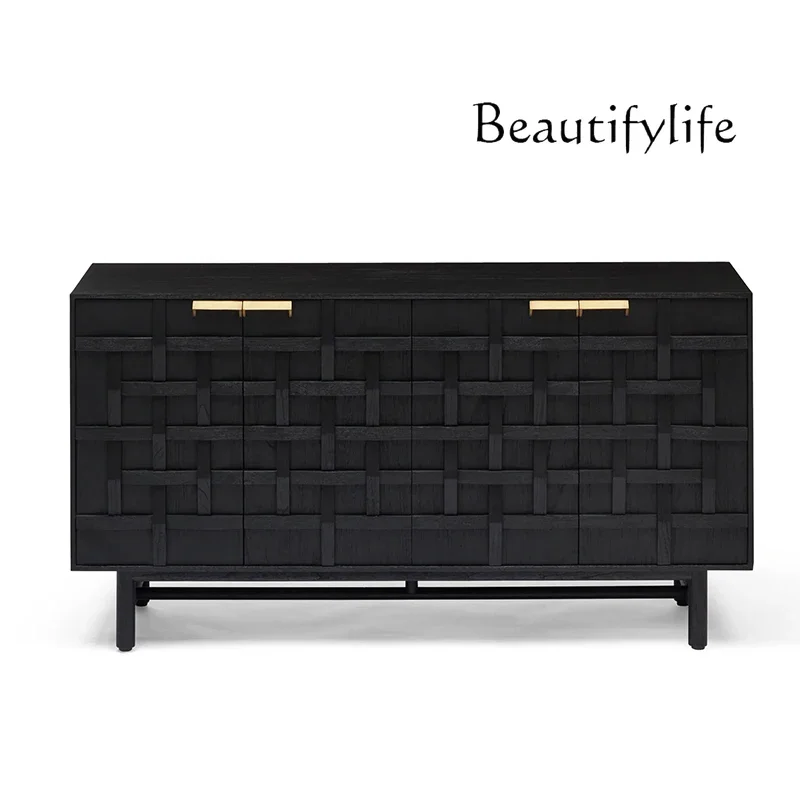 

Nordic medieval solid wood dining side cabinet, dead wind, retro wind, medium height and short chest cabinet, storage cabinet