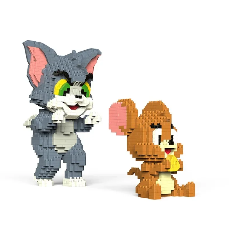 Tom dan Jerry blok bangunan mikro perangkap keju kucing dan Mouse 3D Model Anime Mini mainan figur bata untuk hadiah Natal