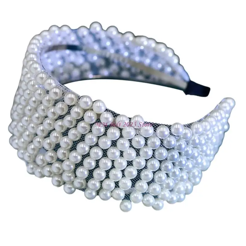 

49ME Beautiful Rhinestones Headbands Fashion Hairband White Pearls Headbands for Weddings, Parties, and Everyday Use