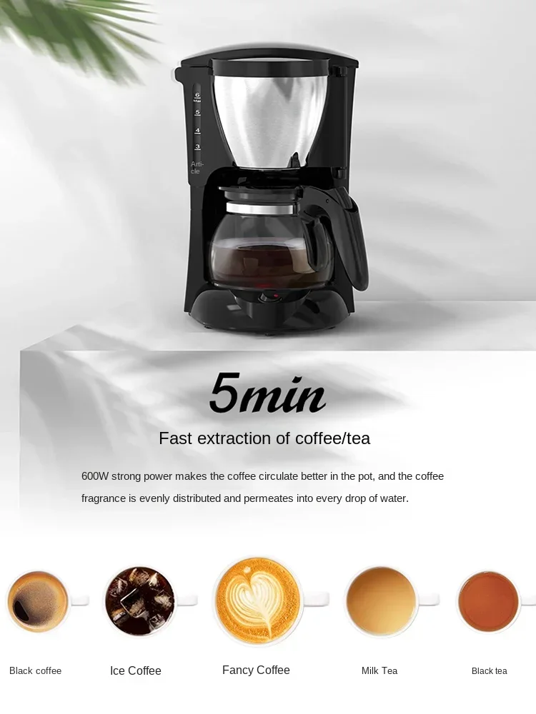 American Drip Coffee Machine Kitchen Appliances Dripping Coffee Maker Automatic Brew Tea Powder Milk Ceramic Double Cup Sonifer