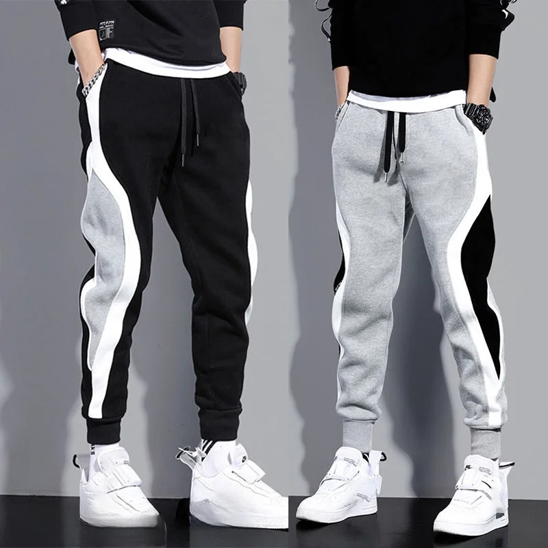 Spliced sports trousers spring and autumn outdoor jogging casual sweatpants men\'s new printed comfortable sports pants M-5XL