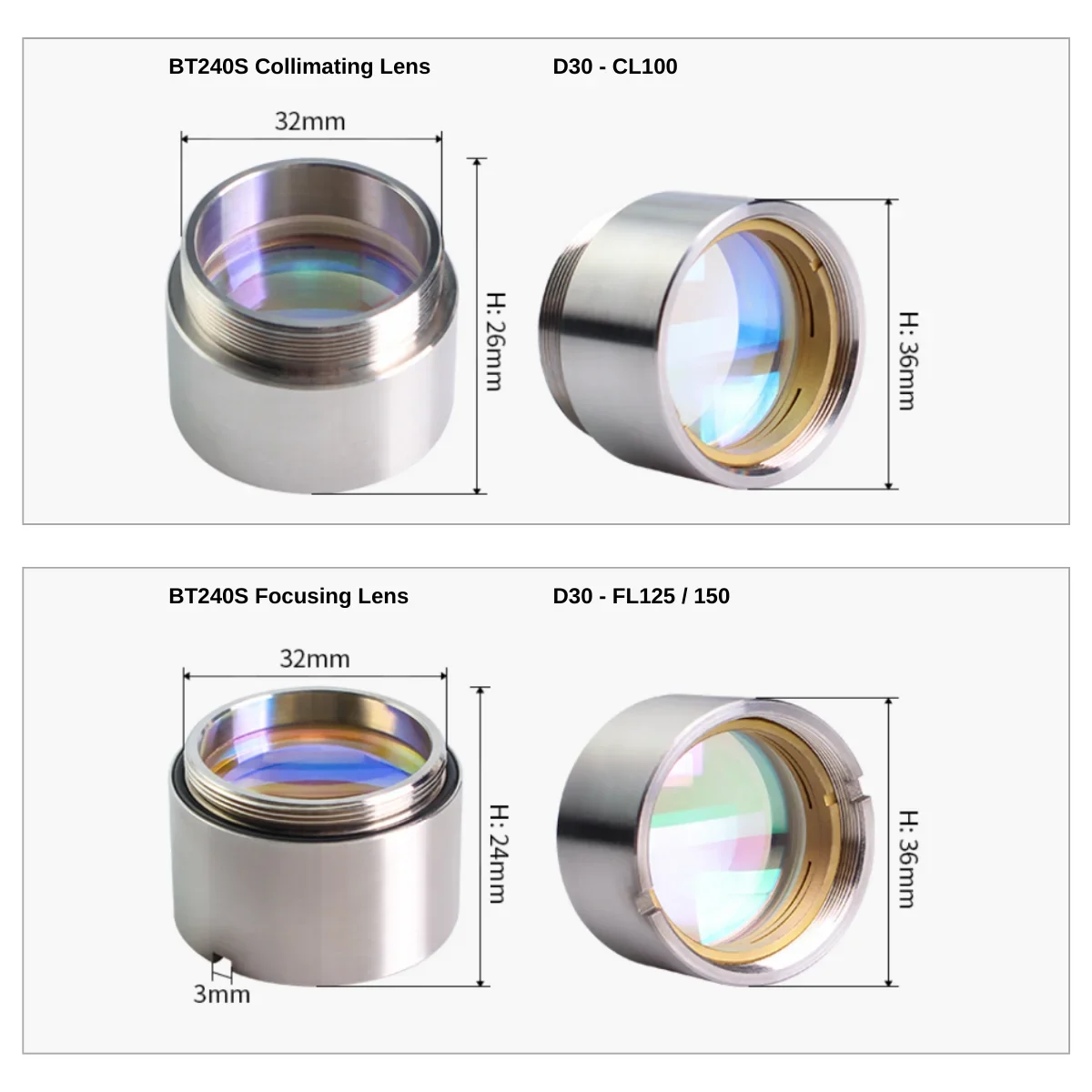 Raysoar lensa fokus perakitan kolcocok, D30 F125 F100 F150 F200 untuk Raytools BT240S BM115 kepala pemotong Laser