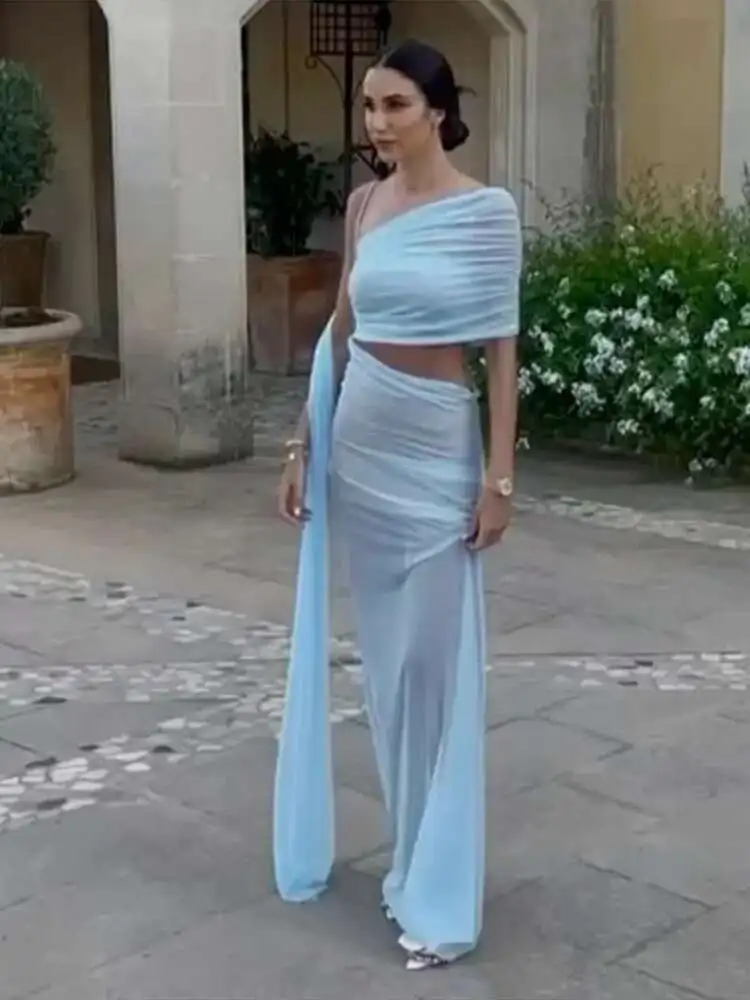 メッシュスキューカラーカットアウトドレス女性背中の開いた Babyoung ノースリーブロングドレスシックなホリデーパーティー夏 A-E 女性ローブ