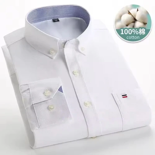 Imagen 1 del producto Nuevas camisas Oxford de algodón 100% para hombre, camisas de manga larga a cuadros suaves de ajuste Regular, camisa de vestir Formal, blusa Social con bolsillo, ropa masculina S-7XL