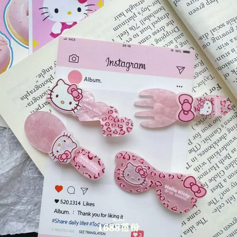 

Sanrio розовая заколка для волос с леопардовым принтом «Hello Kitty», зажим в виде утконоса, милая ложка для девочек, вилка, зажим для челки, боковой зажим, аксессуары для волос, подарки