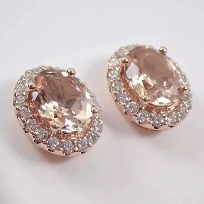 100% 925 الفضة مورغانيتي اللون البيضاوي ارتفع الذهب مطلي أقراط أنيقة النساء حفل زفاف هدية عيد ميلاد الأقراط الكورية #4