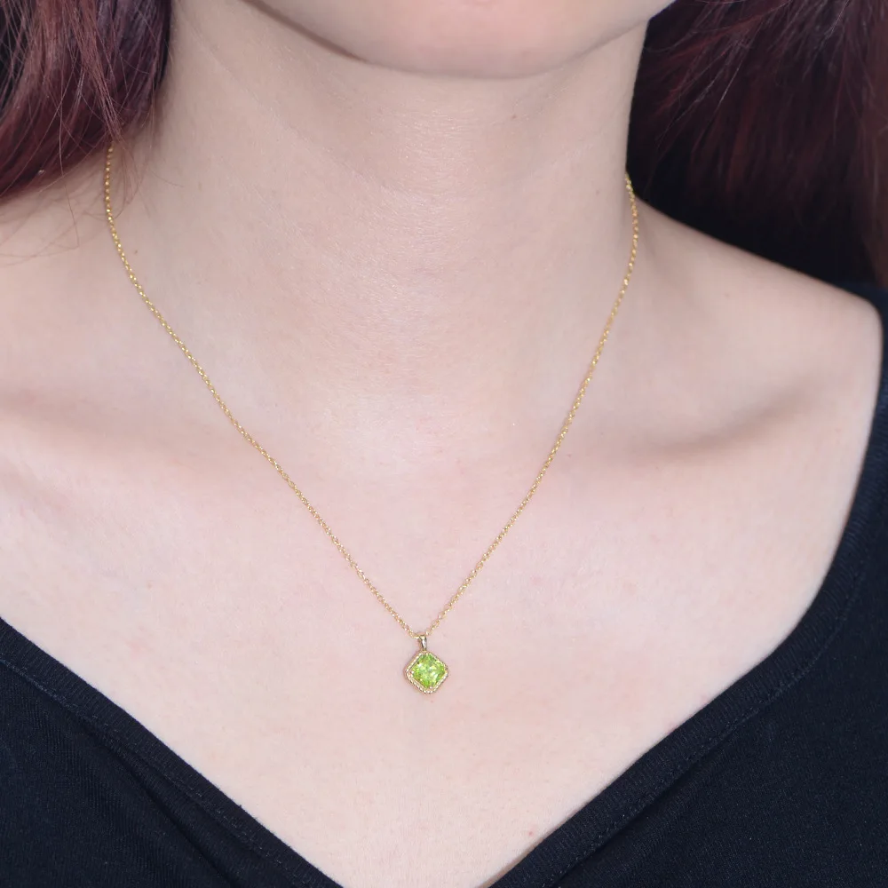 CCFJOYAS100% 925 Sterling Silver Geometric Square Green Zircon Pendant Necklace/Earrings Set for Women Wedding Party Jewelry Set