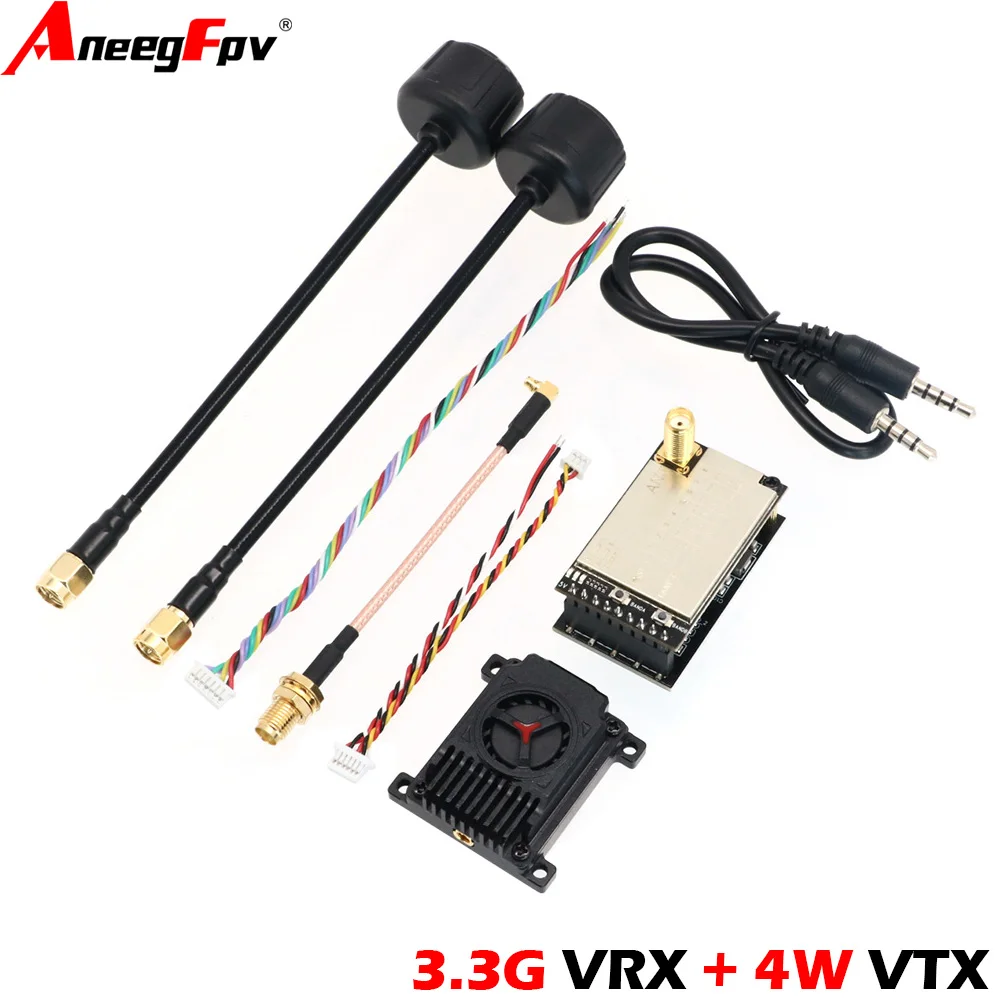 AneegFpv 3.3G 4W FPV VTX Analog Video Transmitter Kit 3.3G VRX พร้อม RHCP เสาอากาศสําหรับ Skyzone/fatshark FPV แว่นตา