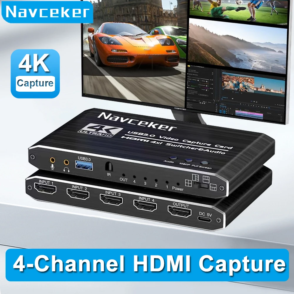 

4 in 1 out Quad Screen Cutting HDMI Video Capture Card 4 Channel USB 3.0 HDMI Switch Game Caputre Multi-Channel Live Streaming