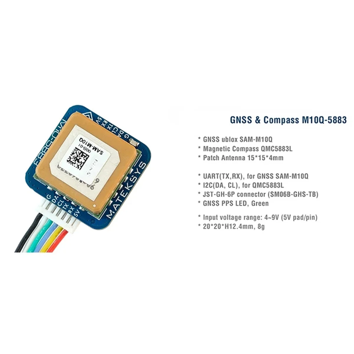 ABJG-20X20mm M10Q-5883 GNSS GPS وحدة البوصلة المغناطيسية QMC5883L M8Q لطائرة RC FPV حرة