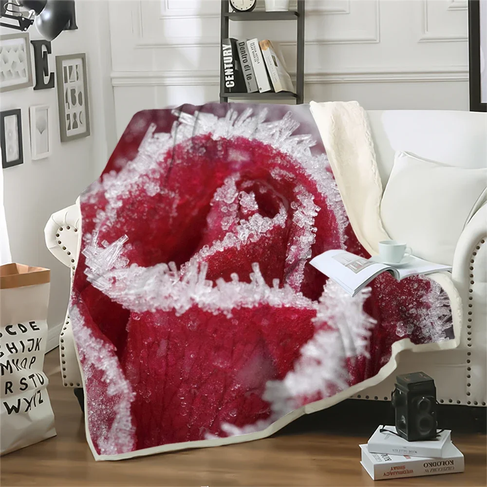 

Одеяло CLOOCL со свежими цветами, красная роза в снежном стиле, одеяла с 3D принтом, сохраняющие тепло, двухслойные одеяла 130x150 см, дропшиппинг