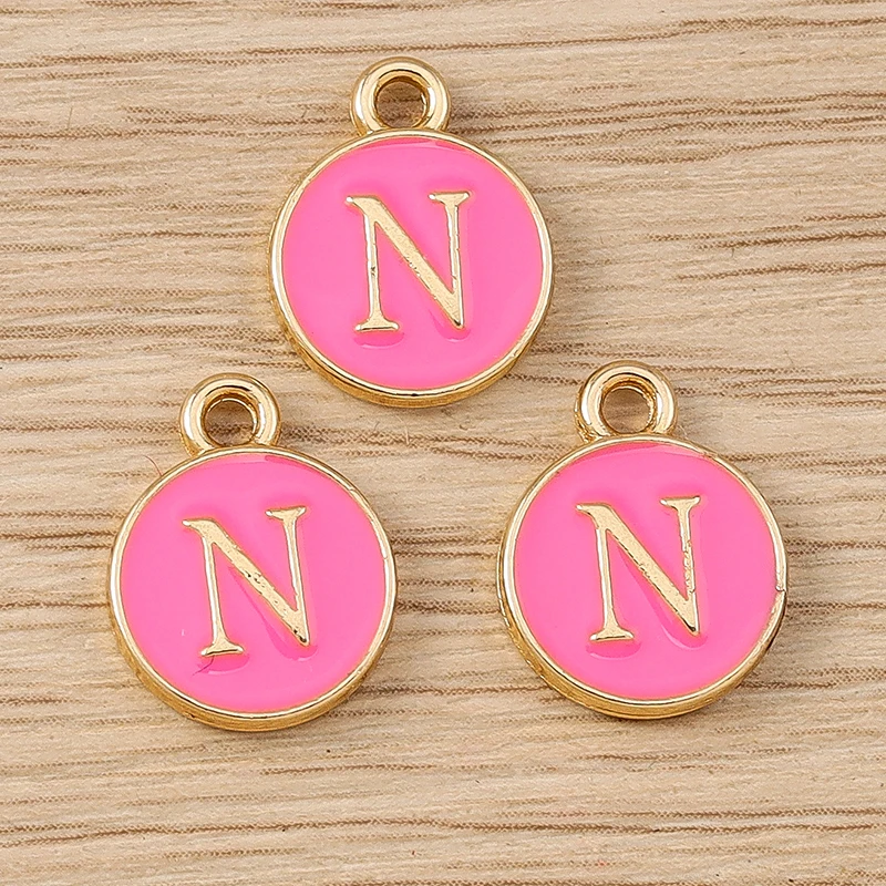 10 Stück niedliche, doppelseitige Buchstabenanhänger aus Emaille, Alphabet A-Z, zum Basteln von Schmuck, für Namens-Ohrringe, Halsketten und DIY-Bastelarbeiten. – Detail 16