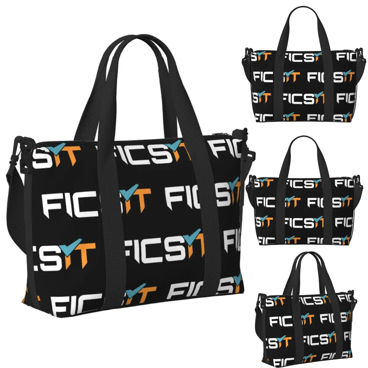 مخصص Ficsit مرضية شعار الشاطئ حقيبة سفر سعة كبيرة حمل الحقائب لصالة الألعاب الرياضية اليوغا المرأة التسوق حقيبة كتف واق من المطر