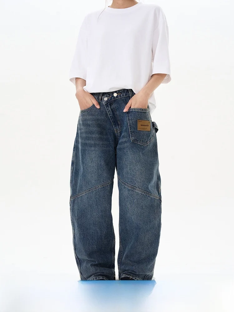 

Ретро-джинсы американского стиля, плотные, 3 унции, весенние, деконструированные, зауженные, с эффектом потертости, повседневные, прямые, длинные брюки