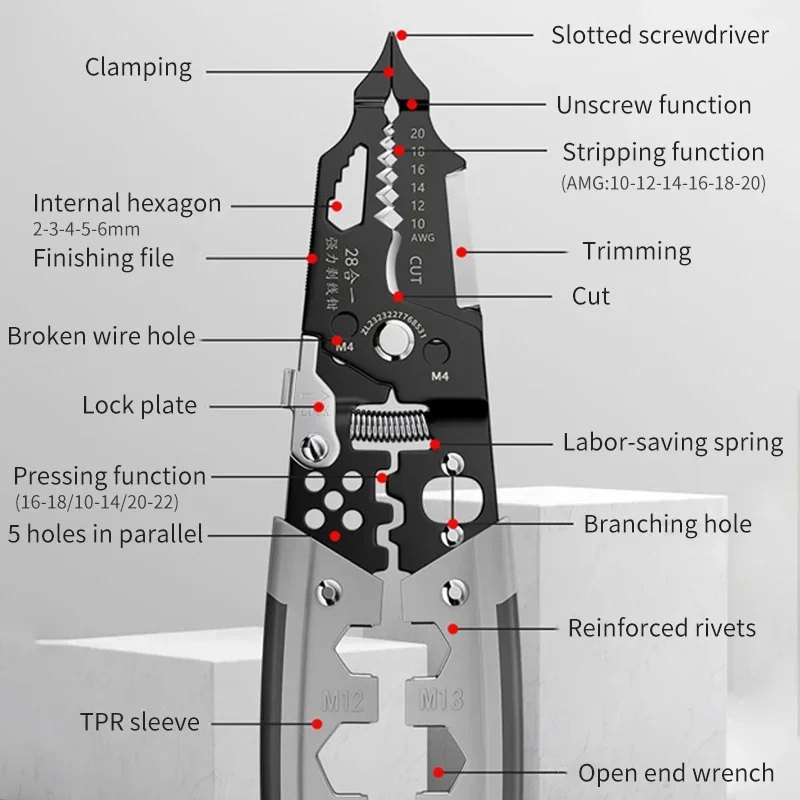 Multifunctional Wire StripperCrimper Cable Cutter Wire Stripper Multifunctional Stripping Crimping Pliers Terminal Hand Tool