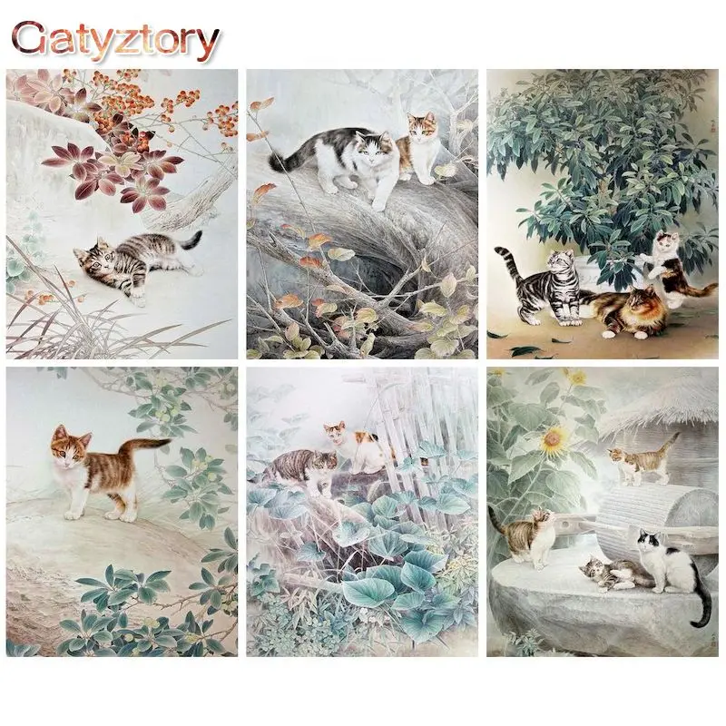 

GATYZTORY 60x75cm Painting by numbers Handpainted Picture Drawing Animals Cat DIY Pictures by numbers Adults crafts Home decor