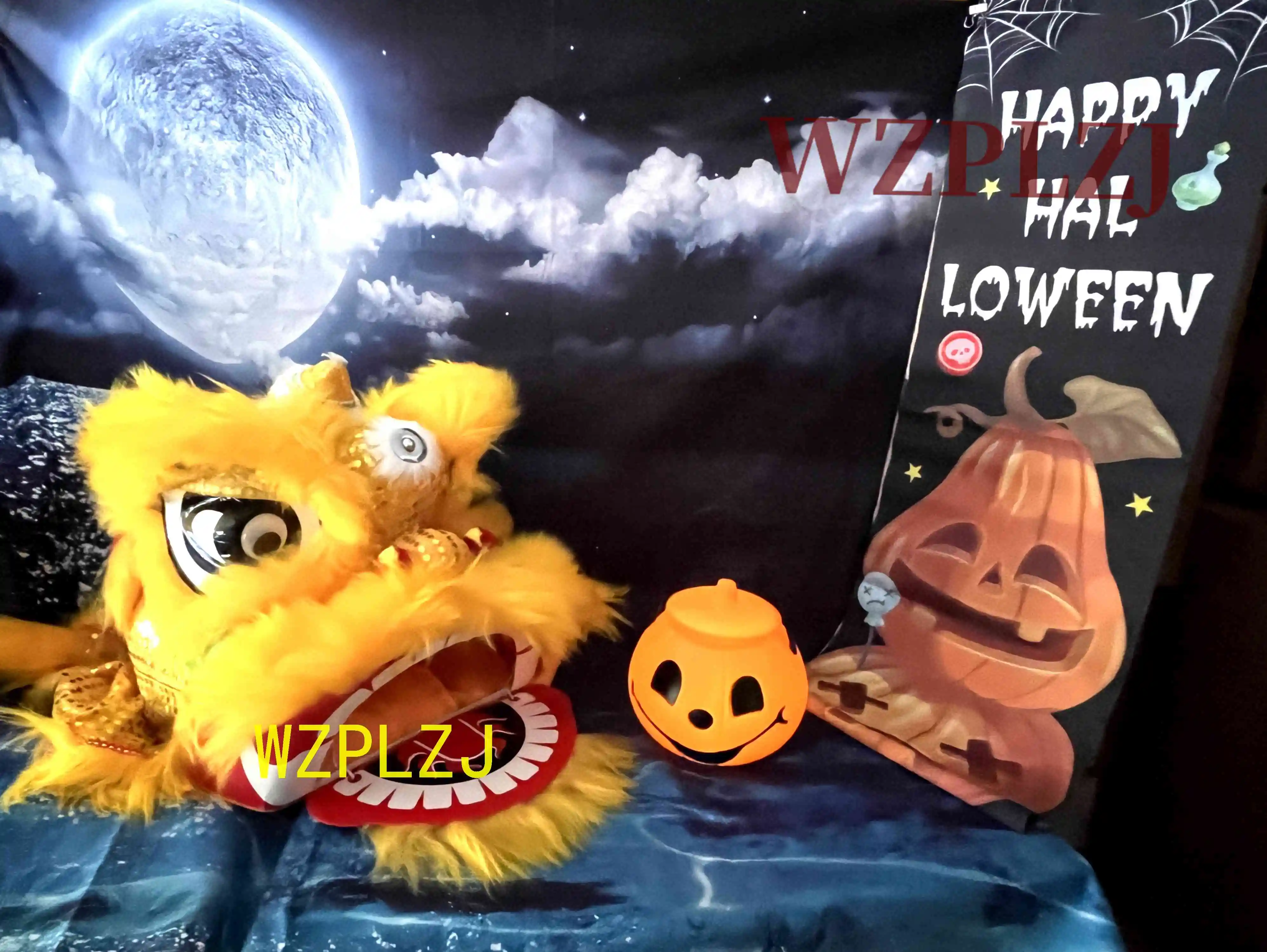 

Halloween Royal 12 inch Lion Dance Costume Pumpkin Candy box Scroll Flag 3-5 Age Child Party Performance Sport Outdoor Stage