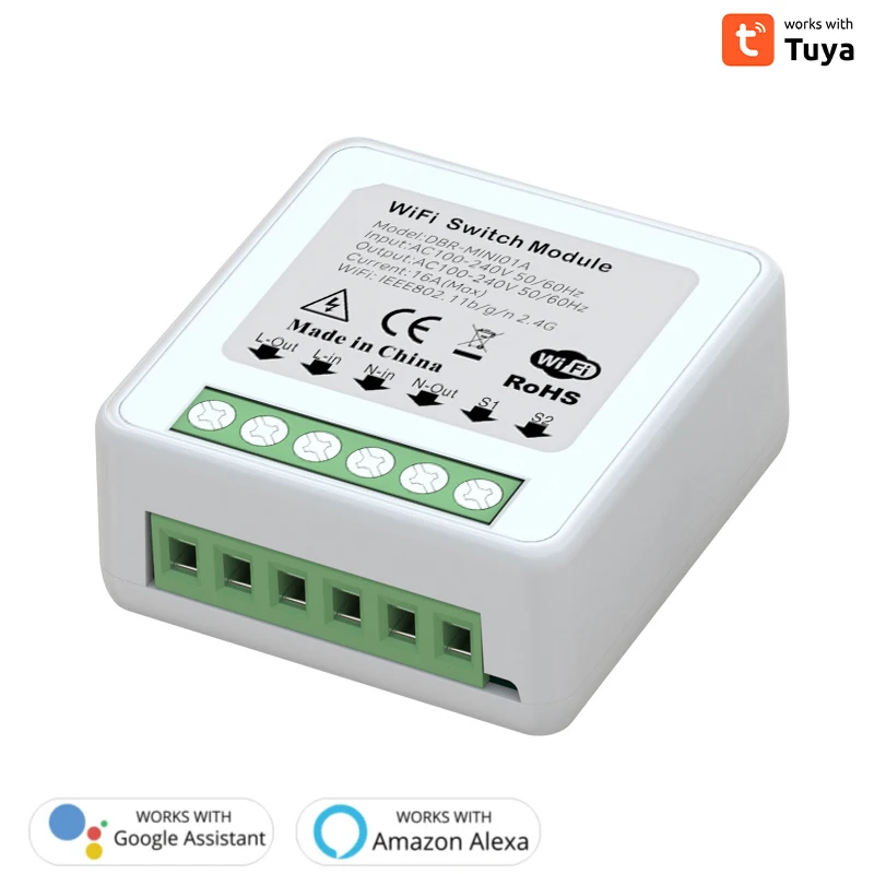 Мини-модуль Tuya Ac100-240v 16a, приложение для управления таймером, дистанционное управление, wi-fi переключатель, беспроводной переключатель, таймер, умный дом, Wi-Fi, умный переключатель