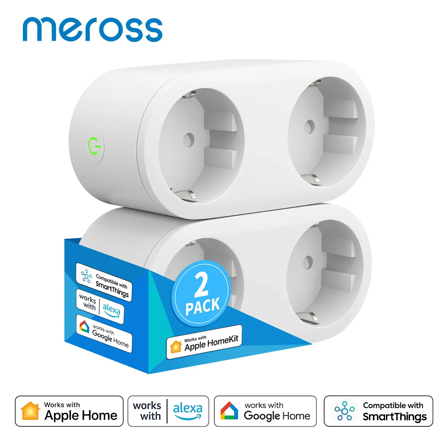 Meross HomeKit-WiFi Smart Plug Dual Outlet EU Smart Sockets Switch Remote Voice Control Support Alexa Google Home SmartThings