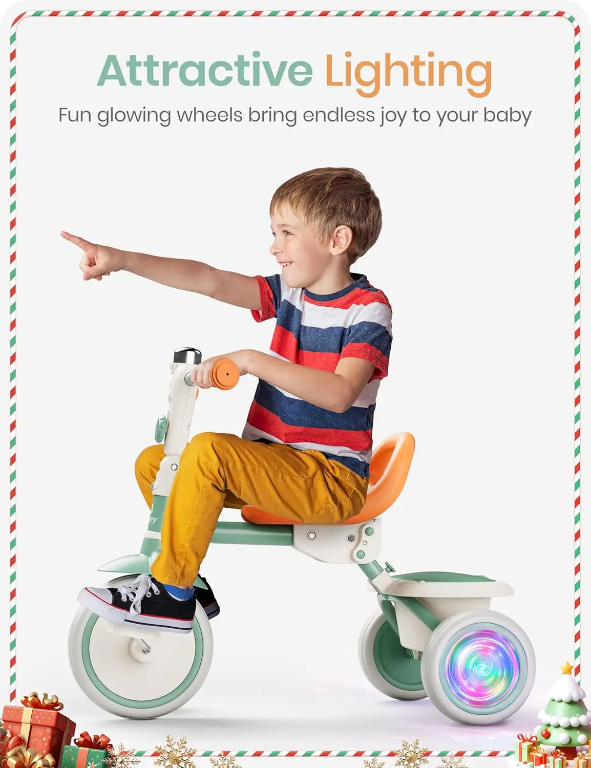 Tricycle avec roues clignotantes pour enfants, tricycle pour tout-petits avec cloche, cadeau pour enfants de 2 à 5 ans, 18 mois à 5 ans