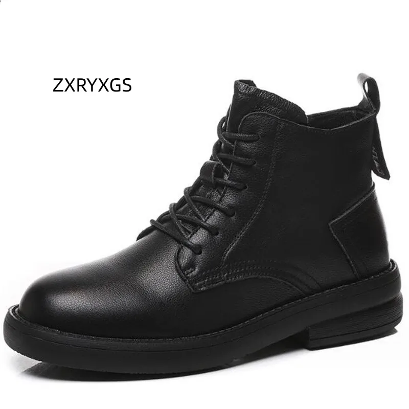 

ZXRYXGS, верхний слой, Воловья кожа, черные ботинки, теплые, 2024, популярная новая осенне-зимняя обувь, женские кожаные ботинки