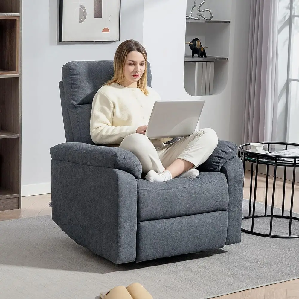 

Gray Fabric Swivel Glider Rocker Recliner Chair for Living Room or Bedroom - Quick Assembly