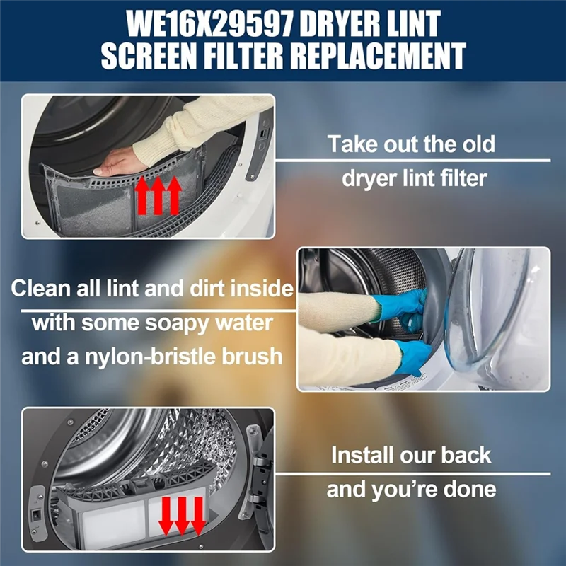 ABGR-2PCS WE16X32537 Dryer Lint Screen Filter For GE Hotpoint Clothes Dryer Parts Replace WE16X29597 AP7205579 Lint Filter