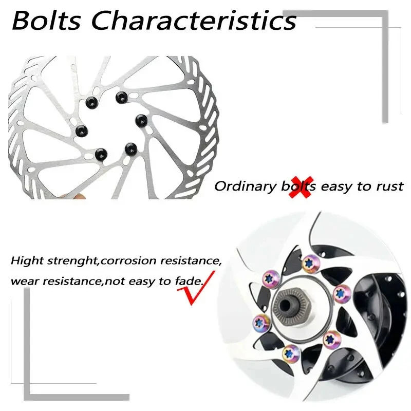 Bicycle Disc Brake Rotor Bolts 12pc Titanium-plate M5*10 T25 Bike Brake Rotor Screws 6bolts Road MTB Brakes Rotors  Bolts