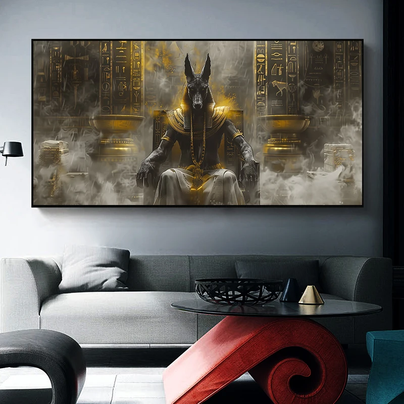 Large Frameless Canvas Wall Art,The God Anubis Portrait Canvas Art Posters and Prints Egyptian God Modern Paintings on The Wall