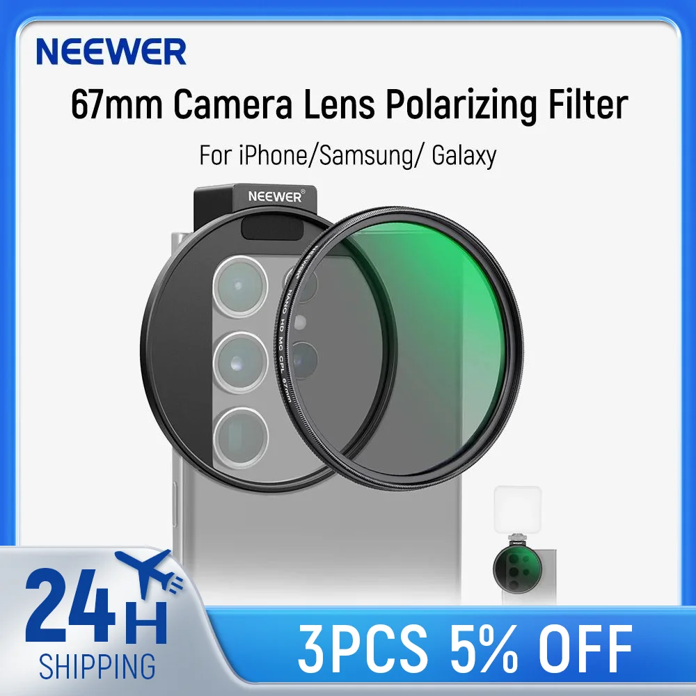 NEEWER 67mm CPL Polarizing Filter with Phone Clip 1