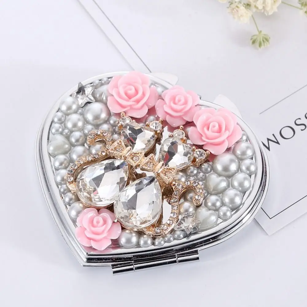 Metal Heart Shaped Mirror Creative Bowknot Flower Exquisite Mirror Double-sided Cute Portable Mirror Students