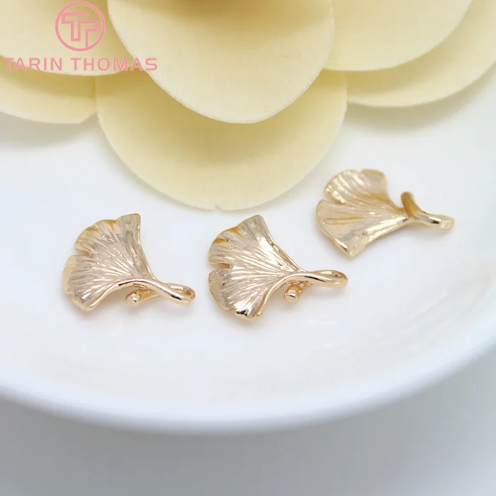 (672)6PCS 14x16MM 24K Gold Color Plated Brass Ginkgo Leaves tree leafs Charms High Quality Diy Jewelry Accessories