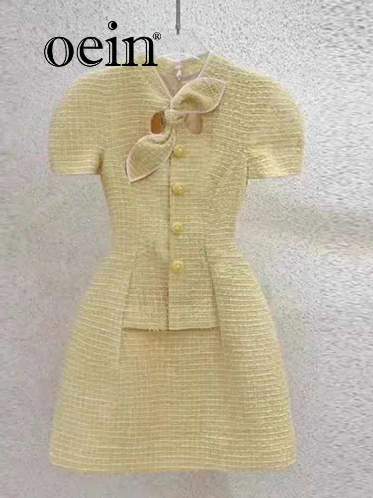 

[oein] Yellow Style Dress For Summer 2024, With A Design Sense Of Coarse Woolen Fabric, Light Luxury, High-end And Super