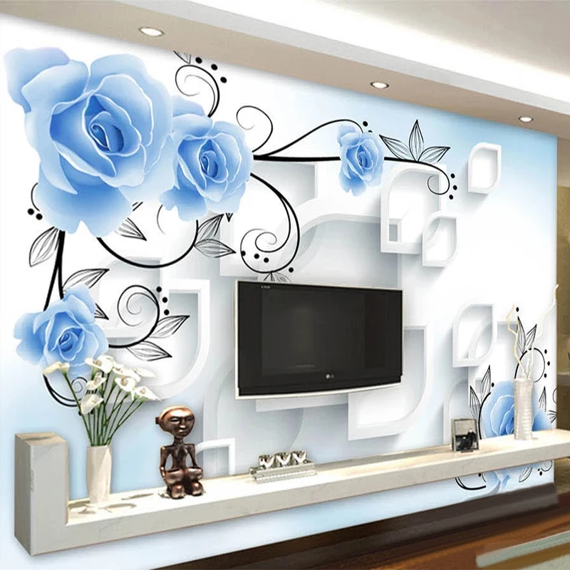 Custom Photo Wallpaper 3D Stereo Blue Rose Pattern For Living Room TV Background Wall Mural Home Decor Papel De Parede 3D Fresco