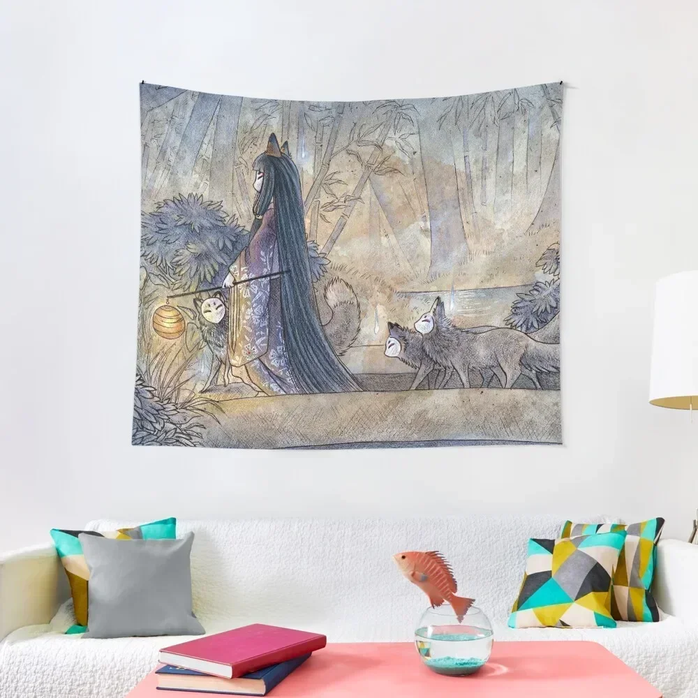 Silent Crossing - TeaKitsune Fox Yokai Tapestry Decoration For Home Nordic Home Decor Outdoor Decor Wallpaper Tapestry