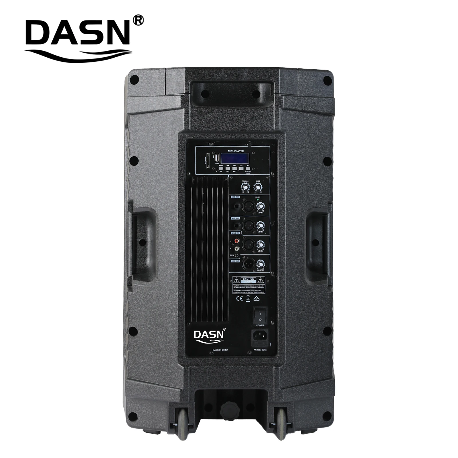 DASN SCB15AC 15 Inch 720W 2 Way Professional Active Plastic Full Frequency MP3 DJ Stage Home Playground PA Speaker with Wheels