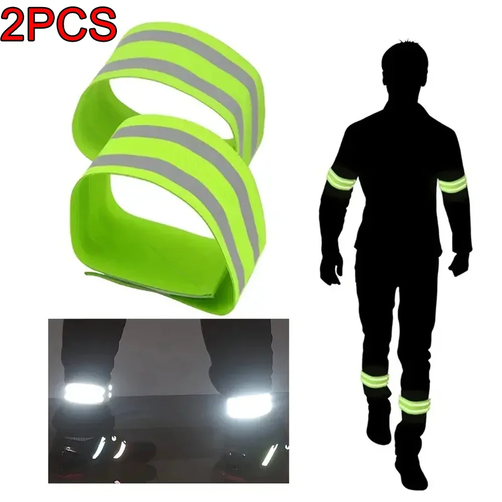 2pcs Night reflective tape High visibility Motion Reflective wristband Arm strap Safety reflective wristband Run Bicycle