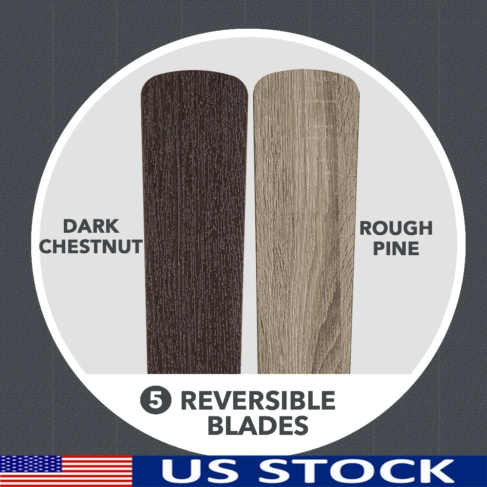 

42-дюймовый традиционный внутренний потолочный вентилятор с подсветкой, регулировка цепью, двусторонние лопасти, низкопрофильное крепление, тихий поток воздуха